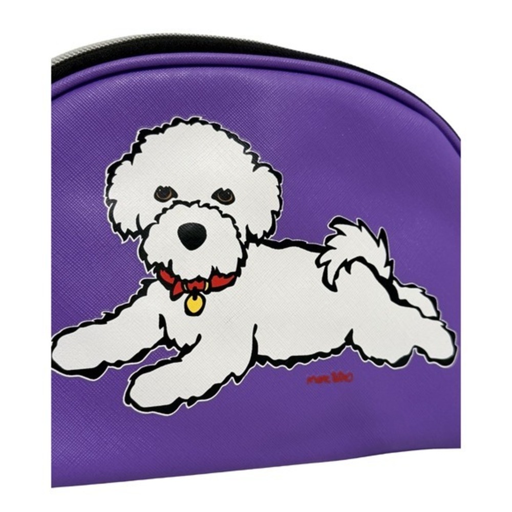 NWT $36 Marc Tetro Love My Bichon Frise Medium Cosmetic Makeup Bag Pouch Purple - Picture 3 of 7